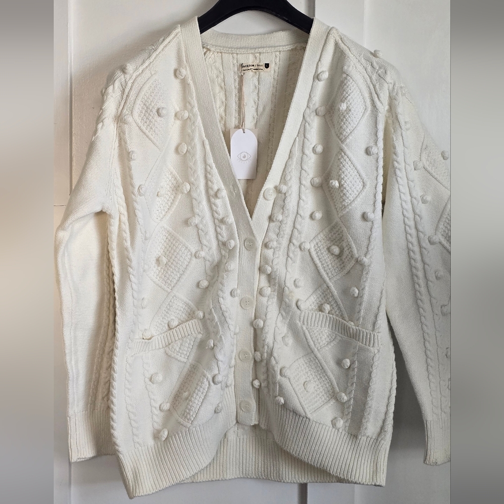 Women's White Sweater with Textured Design